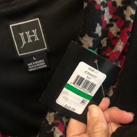 JH Brand Black Dress w/Houndstooth Cowl neck collar and sleeves Size L NWT - Picture 3 of 4